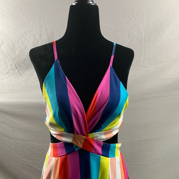 Striped Crisscross Tie Backless Split Thigh Cami Dress - Picture 6 of 10